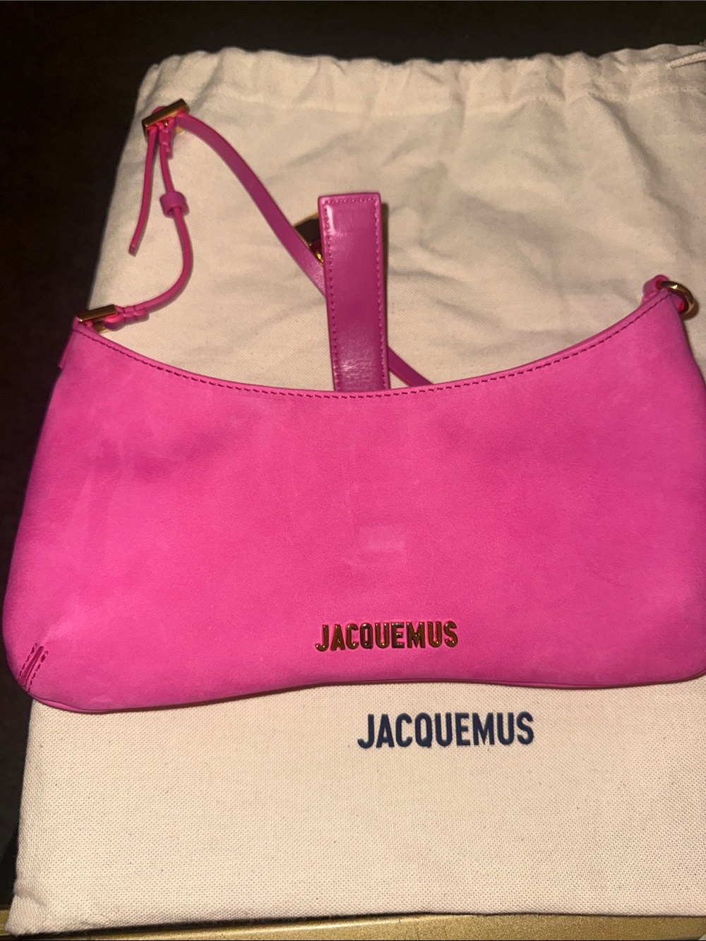 Jacquemus Authentic Hot Pink Shoulder Bag with Gold Padlock - Picture 13 of 15